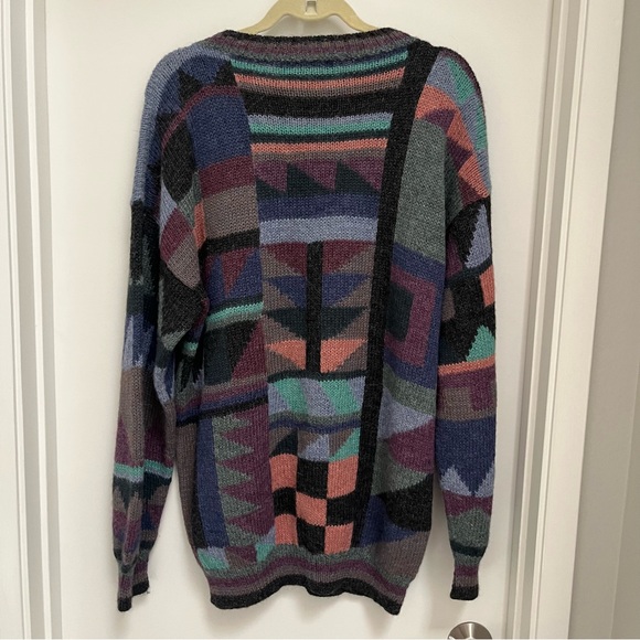 Men's 100% Alpaca Peruvian Multicolor Abstract Pattern Sweater - Picture 6 of 9